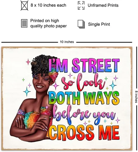 Vista 2 de funny Sayings African American Art - funny Quotes Wall Decor for Black Girl, Woman - Wall Art for Women, Bedroom, Bathroom, Living Room - Black