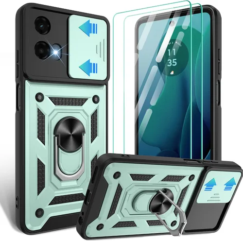 Vista 53 de Gritup Funda para Moto G Stylus 5G-2021 con cubierta deslizante para cámara 1 paquete de protectores de pantalla HD Soporte de metal giratorio