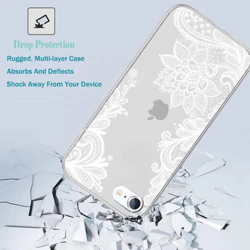 Vista 7 de Funda de teléfono para iPhone SE 2020, iPhone 8, iPhone 7, funda delgada a prueba de golpes con patrón floral transparente suave y flexible TPU