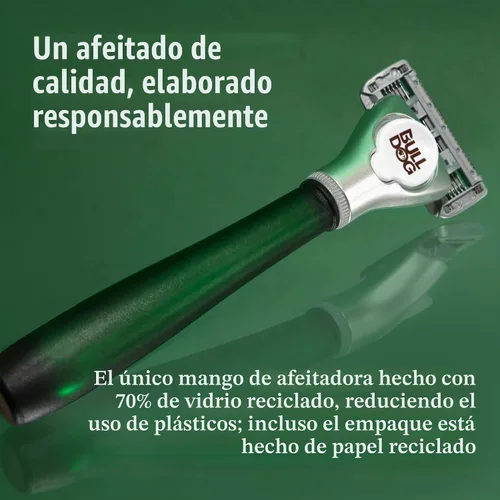 Vista 3 de Bulldog Maquinilla de afeitar original con mango de vidrio reciclado para hombre con soporte de maquinilla de afeitar