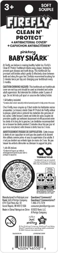 Vista 8 de Firefly Clean N' Protect, cepillo de dientes Baby Shark con cubierta de personaje 3D, cerdas suaves, mango antideslizante, batería incluida