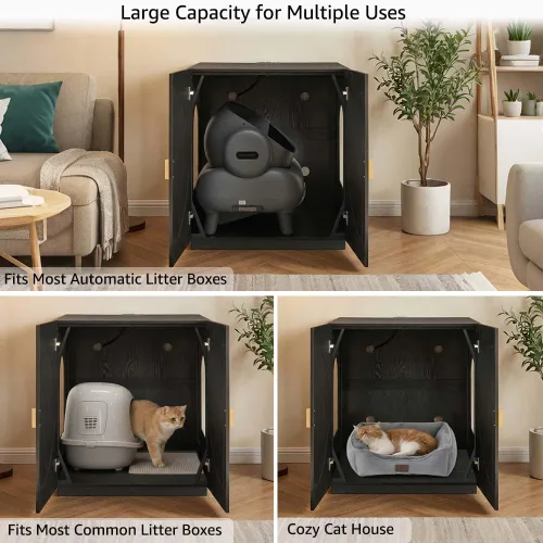 Vista 2 de unipaws Caja de arena para gatos extra grande para cajas de arena automáticas y autolimpiantes, armario alto con estación de carga, casa oculta