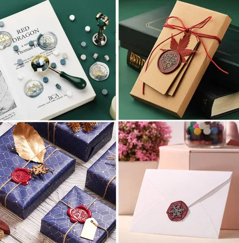 Vista 7 de Juego de 3 sellos de cera personalizados, estilo europeo, vintage, juego de sellos de cera para invitaciones de boda, paquetes de vino, sobres