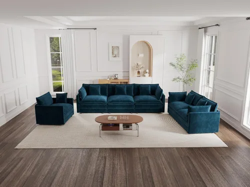 Vista 25 de KEIKI Juego de sofá de 2 piezas con 2 sofás individuales de felpilla de gran tamaño, estilo moderno tapizado de 2 plazas con 2 almohadas, cojines