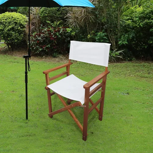 Vista 7 de 2-Piece Set of White Wood Canvas Folding Chairs - Natural Populus Wood, Foldable Design & Sturdy Construction, Breathable Seat for Comfort, Easy to