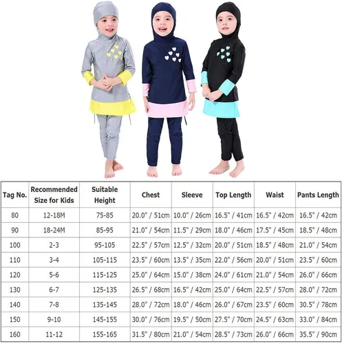 Vista 7 de OwlFay Mu - Trajes de baño para niñas y niños islámicos Burkini cubierta completa Hijab Top Pantalones Traje de baño Traje de baño