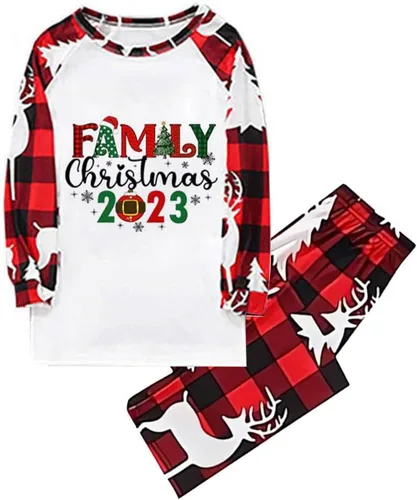 Vista 4 de Pijamas de Navidad a juego para la familia, pijamas clásicos de Navidad a cuadros rojos, divertidos pijamas lindos conjuntos de ropa de dormir