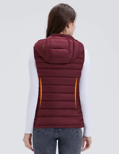 Vista 3 de SLOWTOWN Chaleco acolchado ligero y plegable para mujer con capucha desmontable