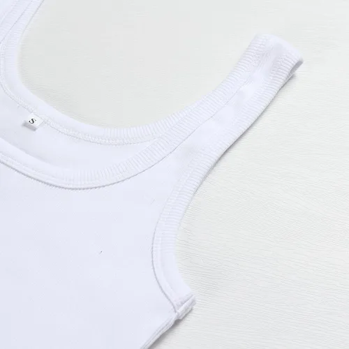 Vista 2 de Artfish Camiseta sin mangas con cuello redondo para mujer, de punto acanalado, ajustada, casual
