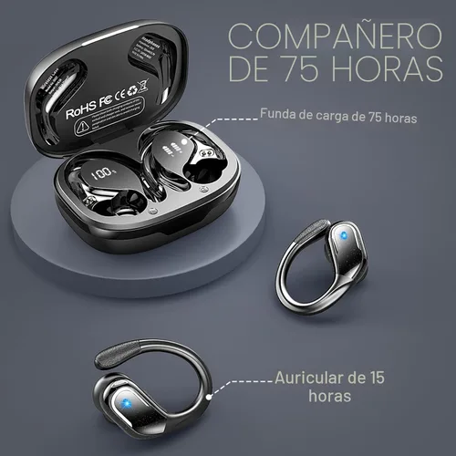 Vista 4 de Auriculares inalámbricos, auriculares deportivos Bluetooth 5.4 2026 nuevos auriculares Bluetooth con estéreo de 75 horas, 4 micrófonos ENC