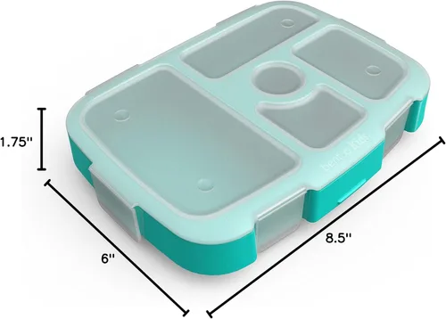 Vista 4 de Bentgo Kids Brights - Bandeja (aqua) con tapa transparente, reutilizable, sin BPA, recipiente de 5 compartimentos para la preparación de comidas