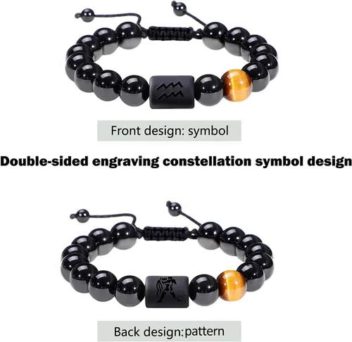 Vista 51 de SUMMER LOVE Father's Day Gifts Zodiac Bracelet for Men Women 10mm Natural Black Onyx Stone Star Sign Constellation Beaded Protection Bracelet