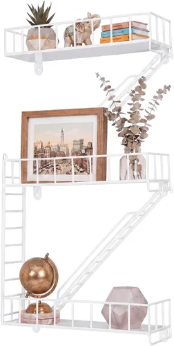 Vista 11 de Zonon Estante de pared de escape de incendios, estantes de escalera de metal, decoración de pared, estantes flotantes, estante de figura de acción