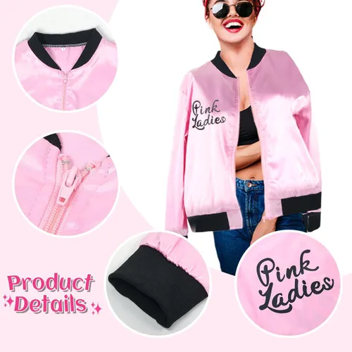 Vista 4 de FAYBOX Pink Ladies Jacket Grease 50s Costume for Women Girls,Halloween Costumes 1950s Party Outfits Accessories for Adults