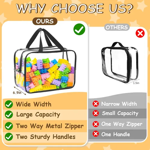 Vista 5 de Bolsas de almacenamiento de juguetes extra grandes de 12.6 x 9.25 x 6.9 pulgadas, 6 paquetes de bolsas organizadoras de juguetes transparentes