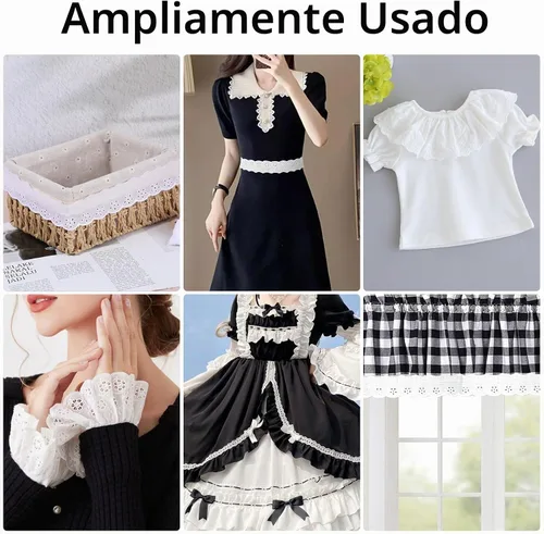 Vista 7 de Cinta de encaje de algodón blanco de 15 yardas, borde ondulado, bordados florales con volantes para coser vestidos, ropa, bolsas, muñecas, ropa