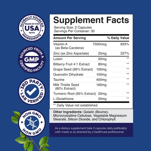 Vista 8 de Suplemento completo de salud ocular para adultos, luteína, 20 mg por porción, vitaminas para los ojos para la visión, presión ocular seca