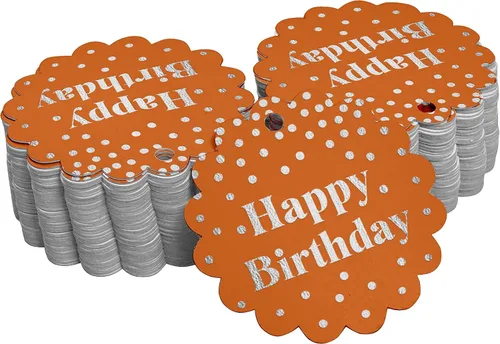 Vista 26 de Etiquetas de papel para colgar con texto en inglés «Happy Birthday» (50 unidades)