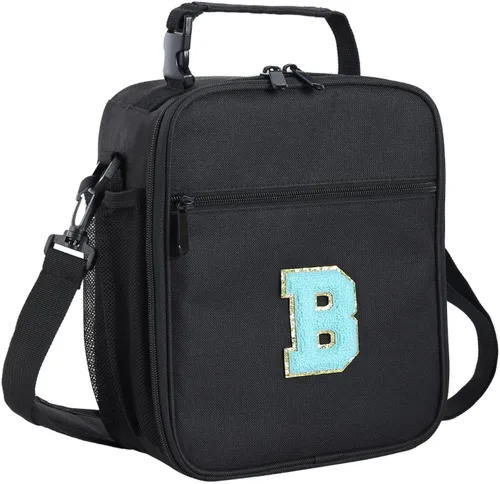 Vista 16 de ELEFOCUS Lonchera aislada con inicial para mujeres y hombres, bolsa de almuerzo personalizada con monograma con correa de hombro ajustable