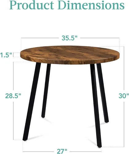 Vista 3 de Best Choice Products Mesa de comedor redonda con patas de acero - Marrón Negro