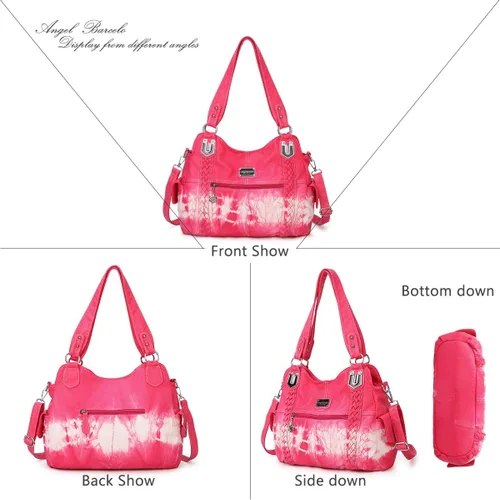 Vista 56 de Angel Barcelo - Bolsa de hombro amplia para mujer, diseño Hobo, cuero lavado