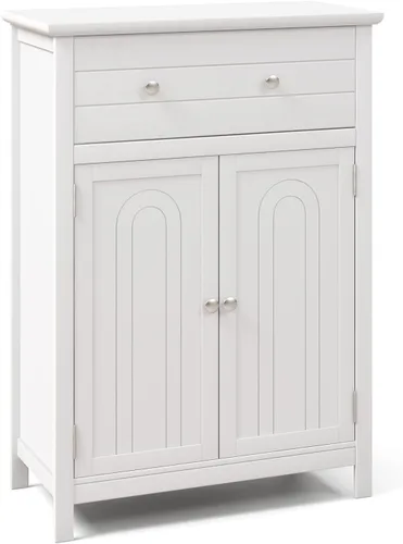 Vista 10 de Giantex Armario de almacenamiento de baño con cajón, armario de piso con puertas, estante ajustable, organizador de almacenamiento para entrada