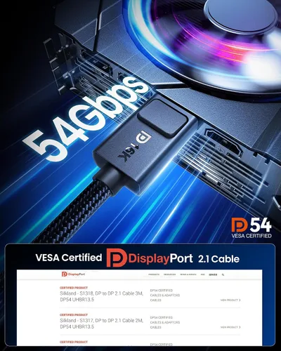 Vista 4 de Silkland Cable DisplayPort 2.1 de 54Gbps [Certificado VESA], [8K@165Hz, 4K@480Hz 360Hz 240Hz] Cable DP 2.1 16K, DP54 HDR DSC 1440P Cable Display