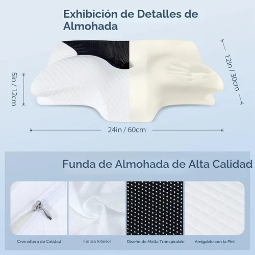 Vista 5 de HOMCA Almohada cervical de espuma viscoelástica con contorno para el alivio del dolor, almohada ortopédica para el cuello para quienes duermen