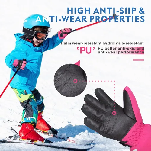 Vista 5 de BQA Guantes de esquí para niños, impermeables, para invierno, clima frío, snowboard, nieve, guantes cálidos para niños y niñas