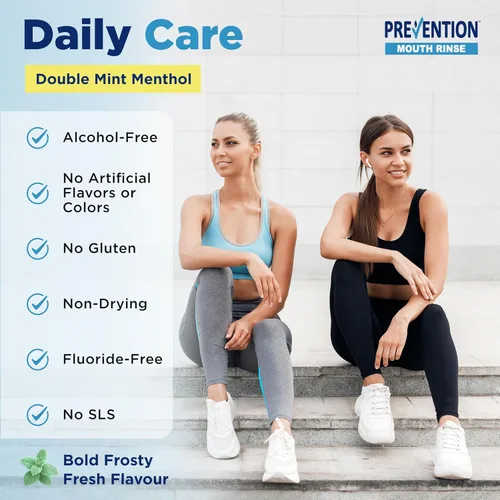 Vista 2 de Prevention Daily Care Enjuague bucal sin alcohol, peróxido de hidrógeno blanqueamiento dental con doble menta calmante para tratamiento del mal