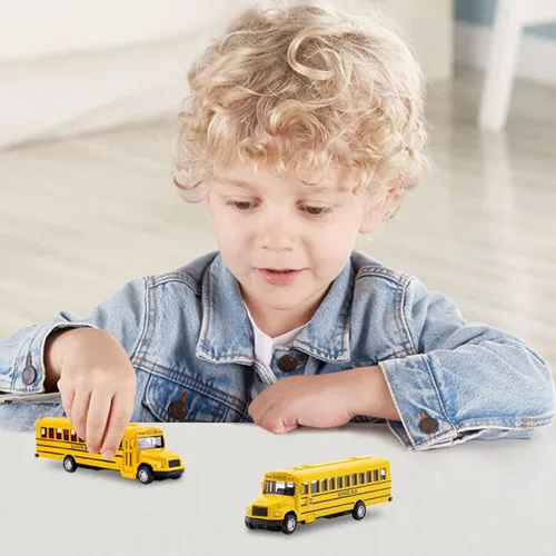 Vista 6 de Paquete de 2 juguetes de autobús escolar amarillo de 5.5 pulgadas, vehículos de juguete de metal fundido a presión, recuerdos de fiesta, el mejor
