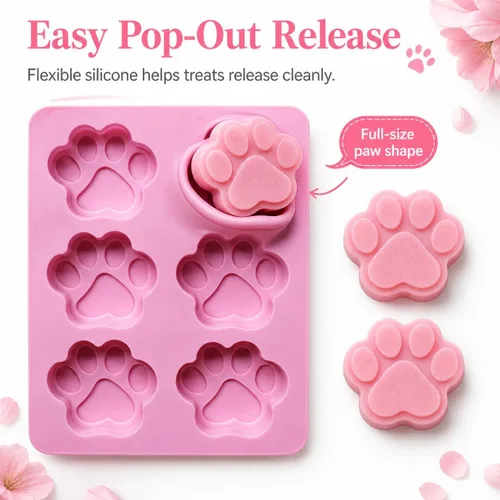 Vista 4 de Juego de dos moldes de silicona con estampado de patas de perro para golosinas caseras para hornear dulces de chocolate, apto para horno microondas