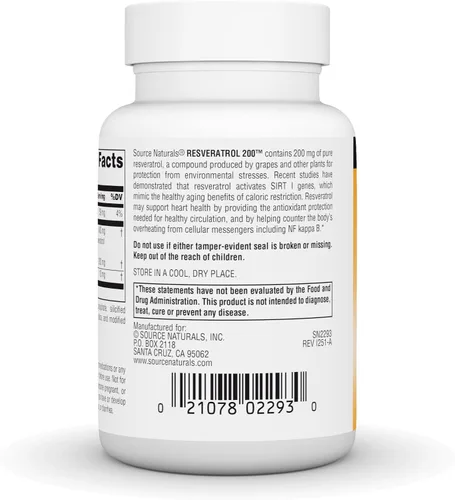 Vista 4 de Source Naturals Resveratrol, para el Corazón y el Envejecimiento Saludable* 200 mg - 60 Tabletas