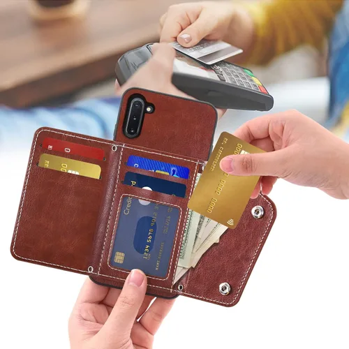 Vista 3 de Asuwish Funda de teléfono para Samsung Galaxy Note 10 5G con protector de pantalla de vidrio templado y tarjetero para tarjeta de crédito, correa