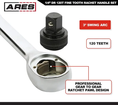 Vista 3 de ARES 42068-1/4-Pulgada de transmisión 120 dientes de trinquete – Arco de giro de 3 grados, mecanismo de trinquete reversible, mango ergonómico