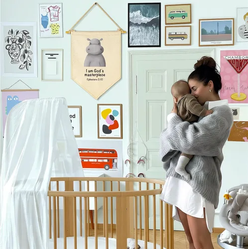 Vista 2 de Decoración de animales cristianos para guardería, versículo bíblico, selva, safari, banderín, banderín, regalo para bebés, niños, niñas, recién