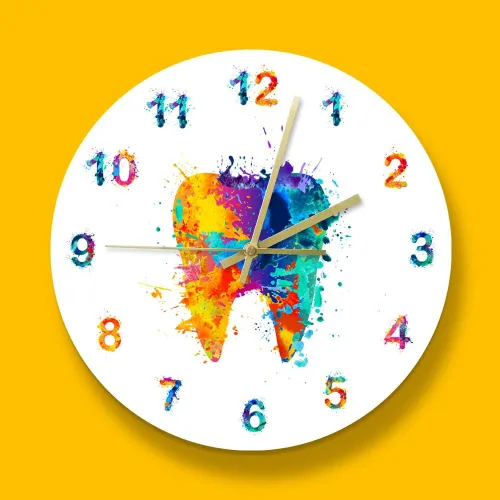 Vista 4 de The Geeky Days Acuarela Pintura Dental Impresión Reloj de Pared Clínica Dental Médica Arte de Pared No Ticking Reloj de Pared Dental Ortodoncista