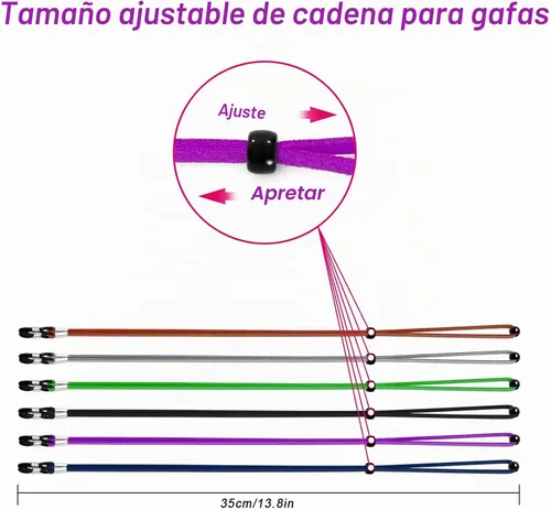 Vista 2 de VOOGLASS Correa para lentes (6 unidades) para gafas deportivas, cordón ajustable para lentes de sol, soporte para el cuello, retenedor de cordón 6