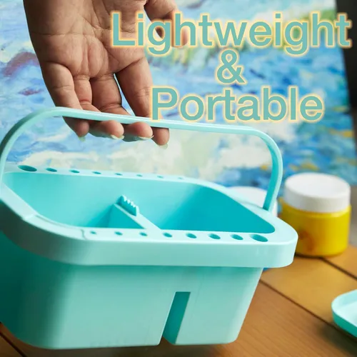 Vista 6 de SEVENY Limpiador de pinceles, soporte y organizador con paleta, azul Bandejas y Enjuagador Incluido, Para Pintura Acrílica, Para Pinturas De