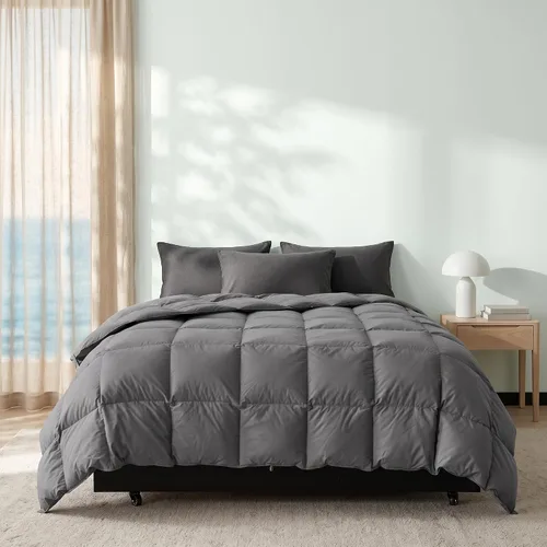 Vista 22 de Edredón de fibra de plumas tamaño Queen, edredón transpirable ultra suave de alta calidad, relleno de edredón gris eléctrico, edredón de lujo