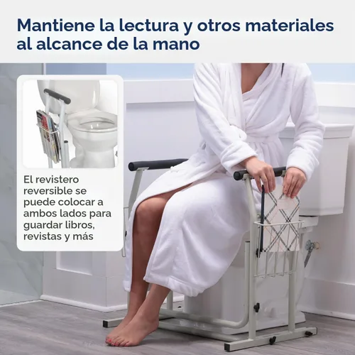 Vista 5 de Raíl de seguridad Drive Medical para inodoro, color blanco. Freestanding Design Supports Users Up to 300 Pounds with Sturdy Grab Bar for Added