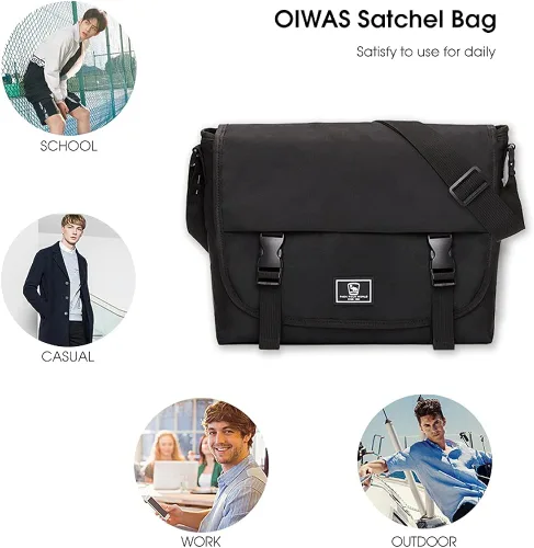 Vista 7 de OIWAS clásico bolso de mensajero para hombres - 14 pulgadas escuela Satchel Bolsas para niños portátil hombro ocio Crossbody hombres mujeres librero
