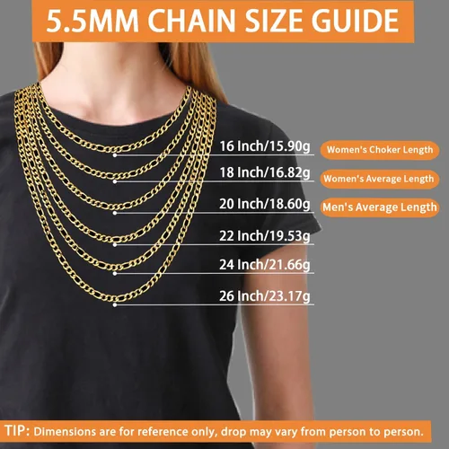 Vista 3 de Jewlpire Silver Chain Gold Chain for Men Boys, 14k Gold Plated Men's Necklaces Figaro Chain 5.5mm7mm Mens Chain 161820222426 inch