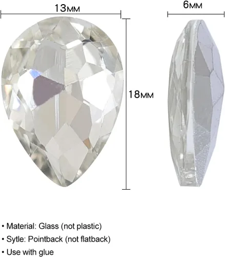 Vista 5 de Lágrima de cristal de 0.512 x 0.709 in con diamantes de imitación grandes Pointback para manualidades, fabricación de joyas, zapatos, cuentas