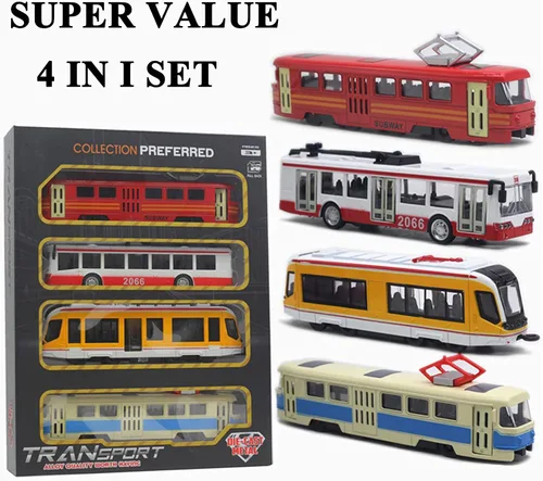 Vista 7 de OTONOPI Juego de Tren de Juguete Tren de Metro Bala Tren de Alta Velocidad Locomotora Motor Coche Modelo de Metal para Niños Paquete de 4