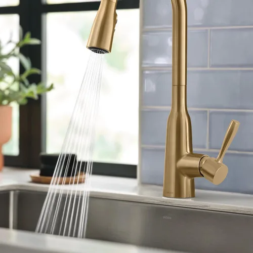 Vista 15 de Moen Orivesi Grifo de Cocina de Una Manija de Arco Alto Desplegable Oro Bronce con Power Boost, 87891BZG