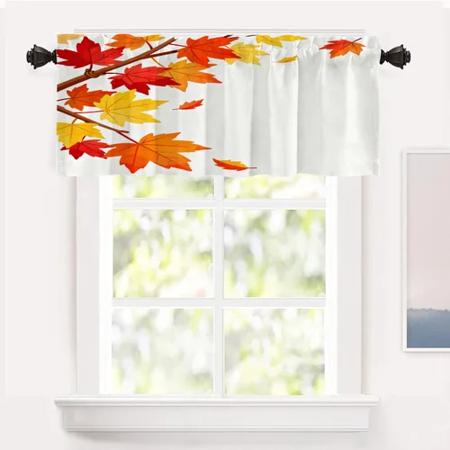 Vista 22 de Shrahala Orange Autumn Autumn Blackout Curtain Tiers, Fall Kitchen Valance Light Blocking Tier Drapes with Rod Pocket, 2 Pack 26 X 24 in