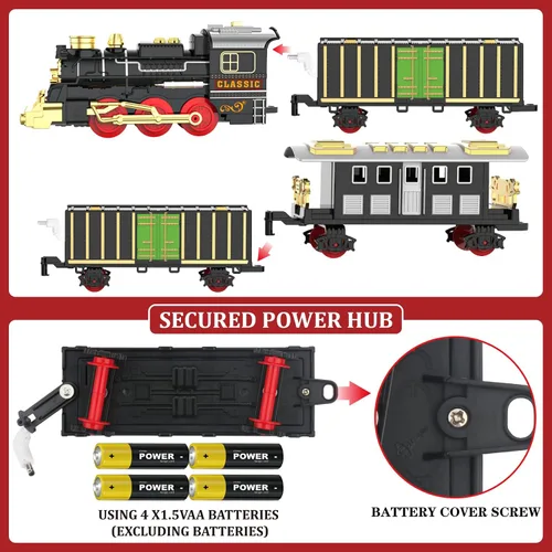 Vista 4 de Juego de Tren de Juguete con Humo, Luces y Sonido (Encendido/Apagado) para Niños, Juego de Tren Bajo el Árbol de Navidad, Modelos de Trenes