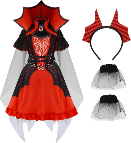 Vista 3 de Spooktacular Creations Disfraz de vampiro para niñas, disfraz de vampiro rojo oscuro para niñas, disfraz de Halloween
