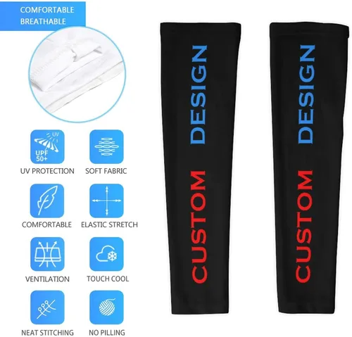 Vista 5 de Mangas de compresión de enfriamiento personalizadas para brazo añade tu diseño de fundas personalizadas para actividades al aire libre Negro